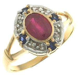 VINTAGE 1.1CT RUBY SAPPHIRE & DIAMOND 9CT GOLD RING