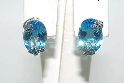 R48900 - ELEGANT 9.62CT BLUE TOPAZ & BLUE DIAMOND EARRINGS