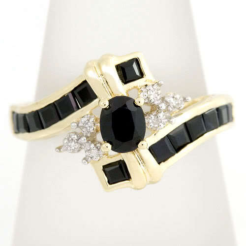 DAZZLING 1.21CT BLACK SAPPHIRE & DIAMOND 9CT 9K YELLOW GOLD RING