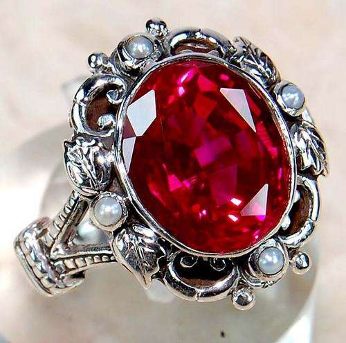 **ON PROMOTION* RUBY & SEED PEARL FILIGREE RING **FREE SHIPPING**