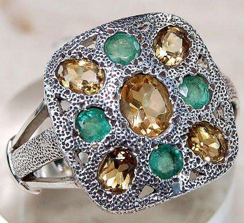 **ON PROMOTION** CITRINE & EMERALD FILIGREE RING **FREE SHIPPING**