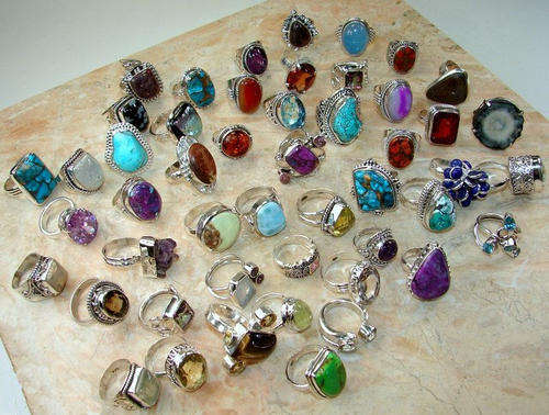 **PROMOTION** LOT OF 50 STERLING SILVER RINGS - GENUINE GEMSTONES  **FREE SHIPPING**