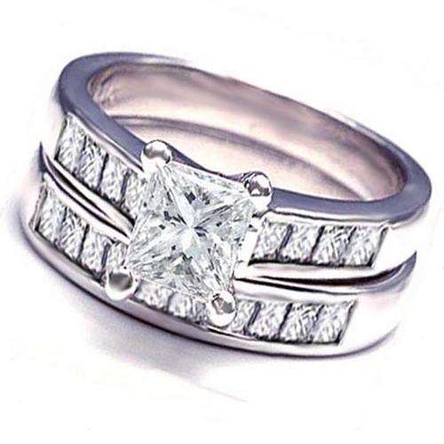 2CT GENUINE PRINCESS DIAMOND ENGAGEMENT RING SET