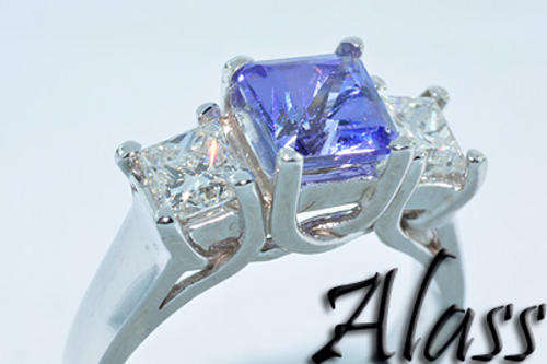 DAZZLING 1.86CT 3 STONE "AAA" TANZANITE & DIAMOND RING