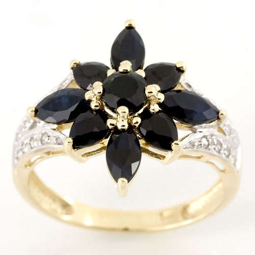 2.81CT BLACK SAPPHIRE & 16 DIAMOND 9CT 9K GOLD RING