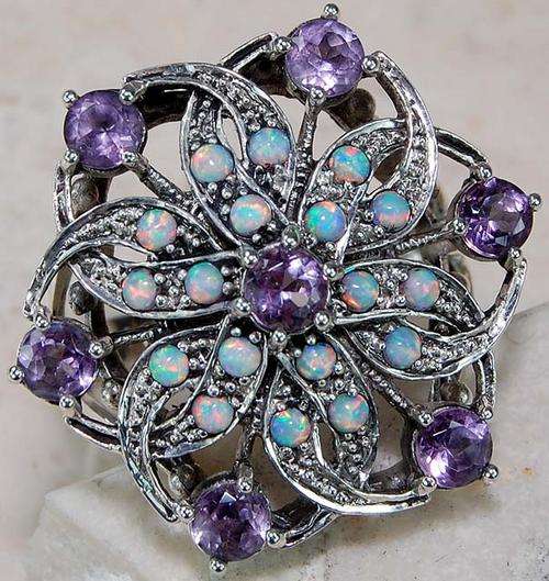 **ON PROMOTION** AMETHYST & OPAL FILIGREE RING   **FREE SHIPPING**
