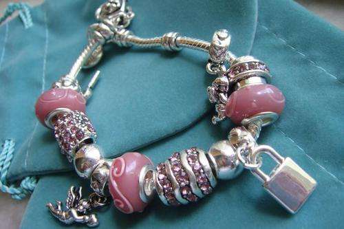 ***STUNNING*** Sterling Silver Pardora Bracelet with charms - pink
