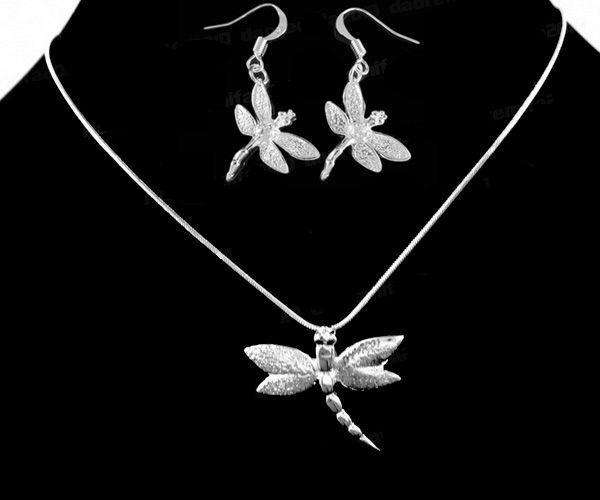 ***PRETTY***925 silver chain with dragonfly pendant & earrings PERFECT CHRISTMAS GIFT