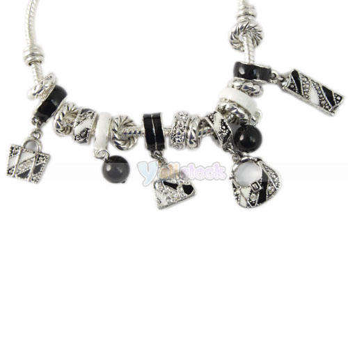 ***STUNNING*** tibetan silver pardora/troll bracelet - black and white
