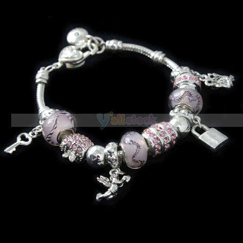***STUNNING*** tibetan silver pardora/troll bracelet - light pink