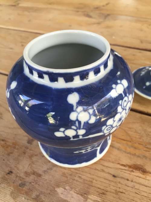 Indigo blue urn shaped ginger jar with lid