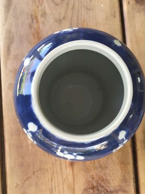 Indigo blue urn shaped ginger jar with lid