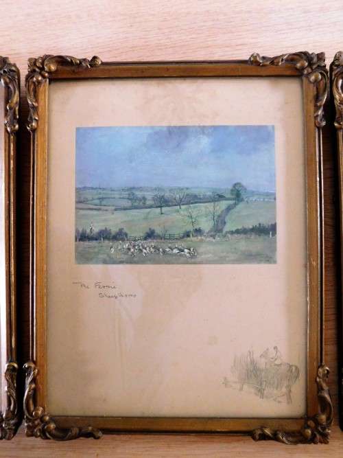 Three vintage prints in pretty gilded frames