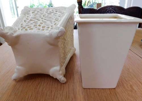 Pretty cream footed ornate vase with insert