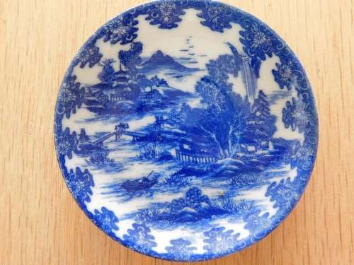 Oriental blue and white eggshell espresso cup and saucer