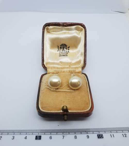 Antique Lotus Pearls (simulated) on 9ct gold earings - in original box