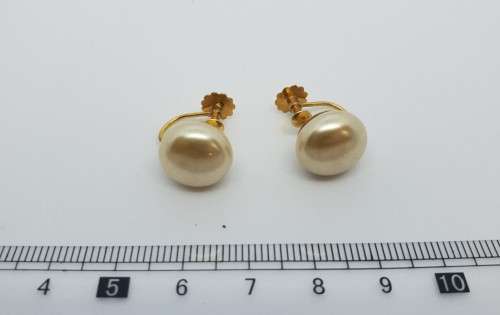Antique Lotus Pearls (simulated) on 9ct gold earings - in original box
