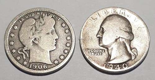 USA - 2 silver coins as 1 lot: 1906 quarter dollar, 1940 quarter dollar