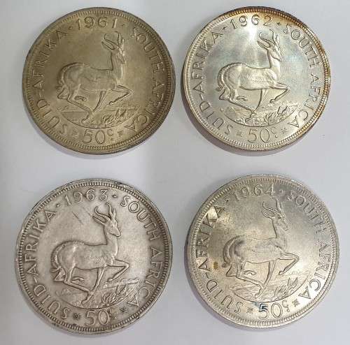 1961 - 1964 Republic of South Africa 50 cent coins (4 coins, 1 lot)