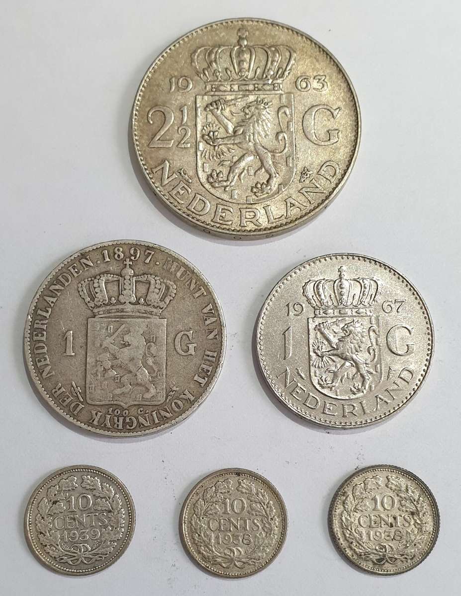 NETHERLANDS SILVER COINS ( 6 IN TOTAL BETWEEN 1897 AND 1967)