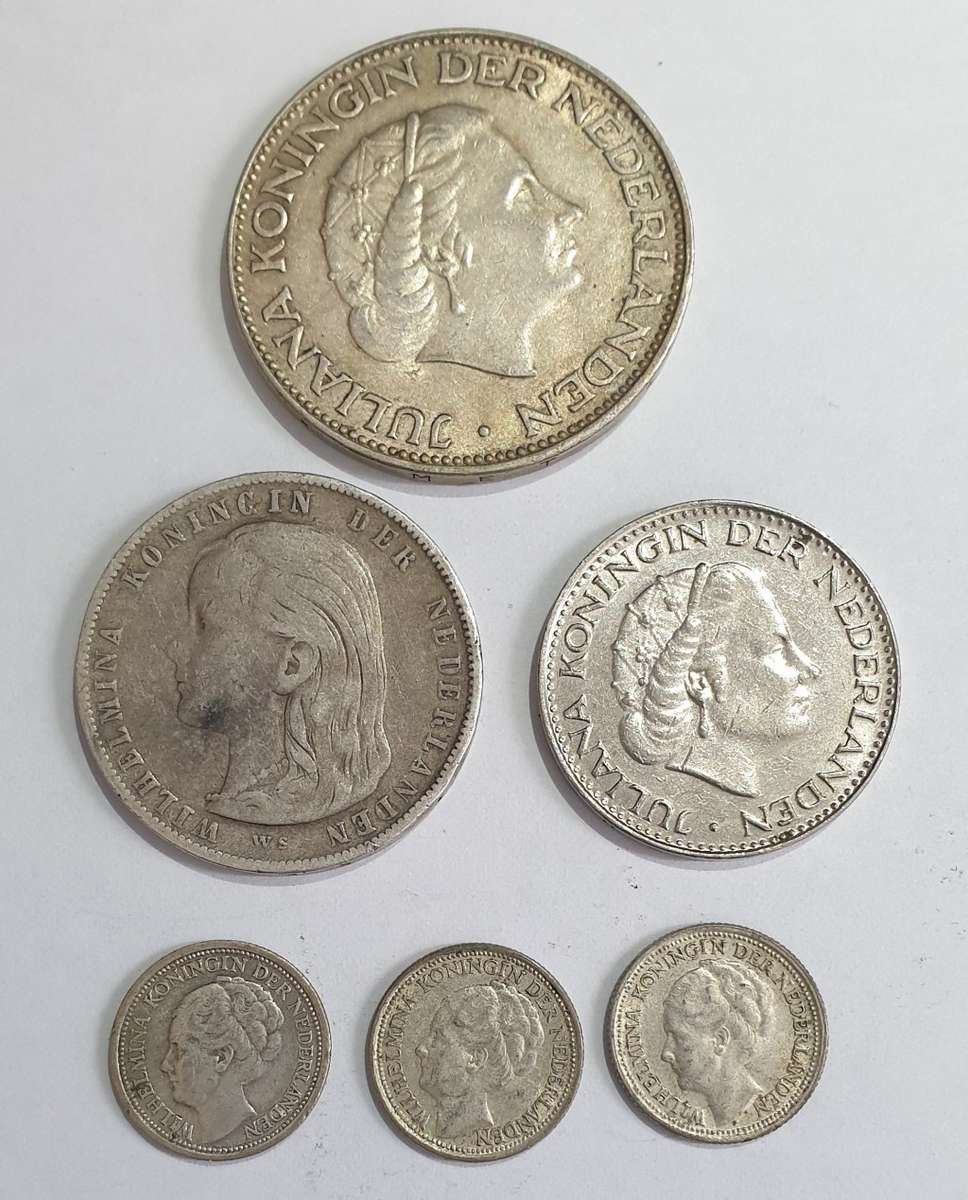 NETHERLANDS SILVER COINS ( 6 IN TOTAL BETWEEN 1897 AND 1967)