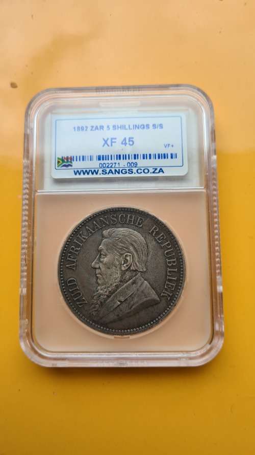 1892 ZAR 5 SHILLINGS - XF45 - Good looking coin - see pics !