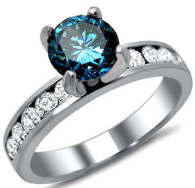1.50Ct Certified Gorgeous Real Blue & White Diamond Wedding Gold Ring @ World Wide Free Shipping