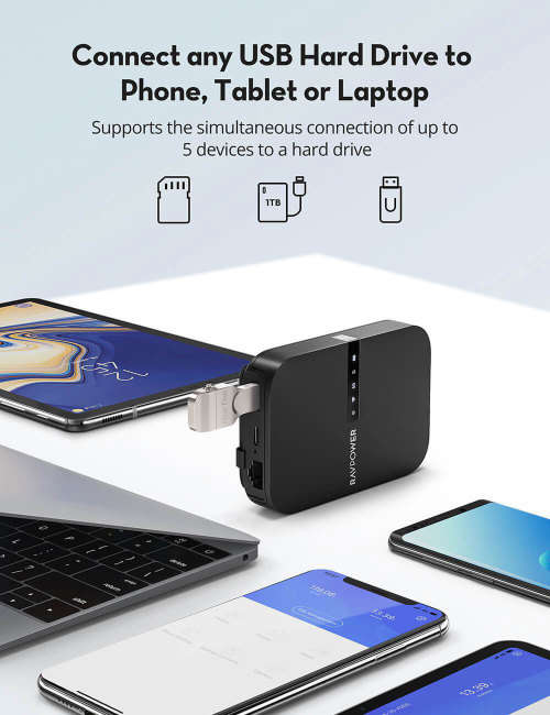 RAVPower FileHub & Wireless Travel Router & Power bank