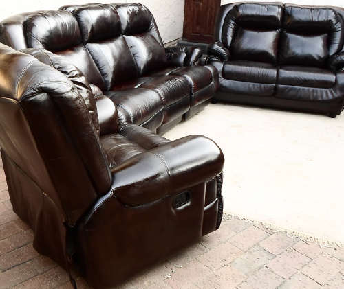 CORICRAFT ETOSHA 3 PIECE RECLINER SET- GENUINE LEATHER  BUFFED CHOCOLATE