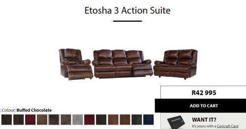 CORICRAFT ETOSHA 3 PIECE RECLINER SET- GENUINE LEATHER  BUFFED CHOCOLATE