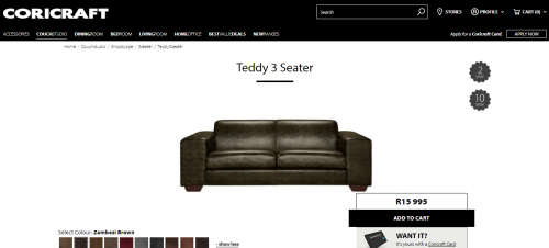 SPECIAL SALE!! CoriCraft Teddy 3 Seater Sofa -GENUINE LEATHER