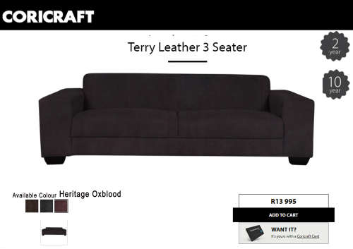 CORICRAFT - Terry Leather 3 Seater Sofa