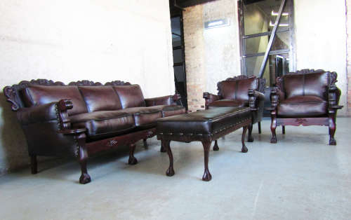 Authentic Ball and Claw 4 Piece Lounge suites with Free Ottoman - Top Grain Genuine Leather