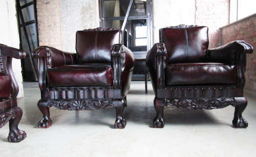 Authentic Ball and Claw 4 Piece Lounge suites with Free Ottoman - Top Grain Genuine Leather
