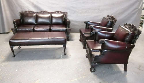 Authentic Ball and Claw 4 Piece Lounge suites with Free Ottoman - Top Grain Genuine Leather
