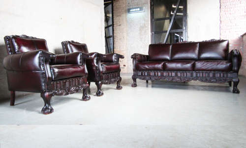 Authentic Ball and Claw 4 Piece Lounge suites with Free Ottoman - Top Grain Genuine Leather