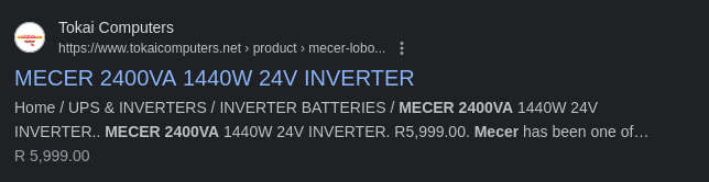 Retail: R5999 | Mecer Lobo 2400VA 1440W 24V Inverter/UPS With LCD Display | No Power