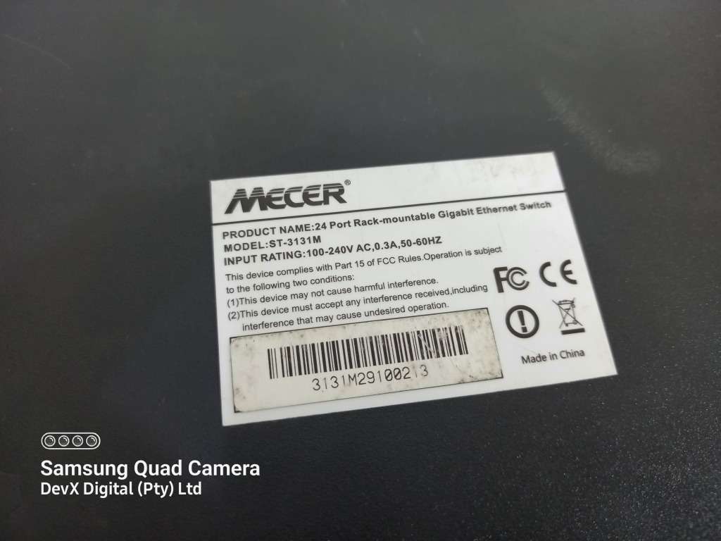 Verified Tested - 24 Port Mecer 10/100TX Ethernet Switch - Rack-mountable + Power Cable - Limited