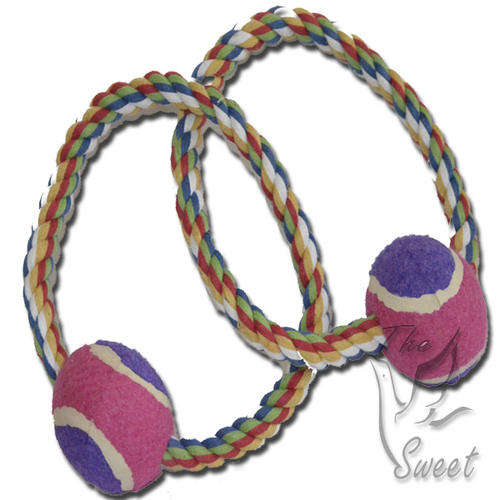 Double Rope Circles with  2 Balls on a Rope - Rope Toy for Dogs
