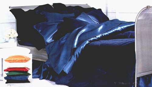 NAVY BLUE Charmeuse Pure Silk Satin - King Size Bed Linen Set - 4 Piece