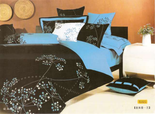 Black and Blue Imported 6 Piece Embroidered Queen Size Duvet Cover Set.