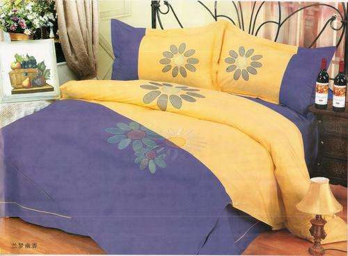 Yellow and Blue - 6 Piece Quality Cotton Bed Linen - Double bed- Duvet Set