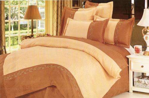 Brown Sand - 6 Piece Embossed and Embroidered - Double bed- Duvet Set