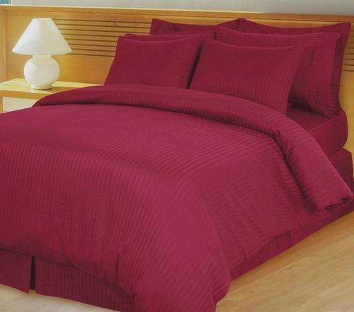 420 THREAD COUNT SATIN STRIPE BED SHEET SET - 6 PIECE - QUEEN SIZE - BURGUNDY
