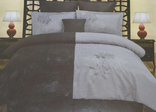 MIDLAND EMBROIDERY 7 PIECE COMFORTER SET - QUEEN SIZE - BLACK AND GREY