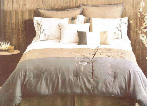 MIDLAND EMBROIDERY 7 PIECE COMFORTER SET - QUEEN SIZE - CREAM - SAND - GREY