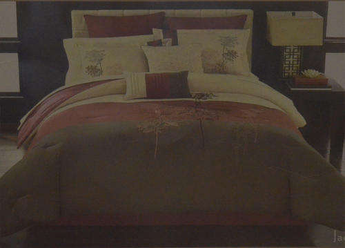 MIDLAND EMBROIDERY 8 PIECE COMFORTER SET - QUEEN SIZE - CREAM - TAN - BROWN