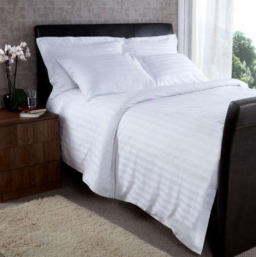 420 THREAD COUNT SATIN STRIPE BED SHEET SET - 6 PIECE - QUEEN SIZE - WHITE