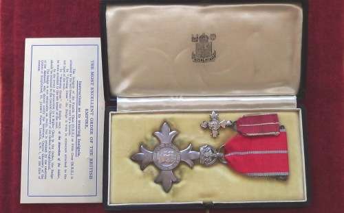 Original Military Sterling Silver M.B.E. with Sterling Silver Miniature in Original Case of issue