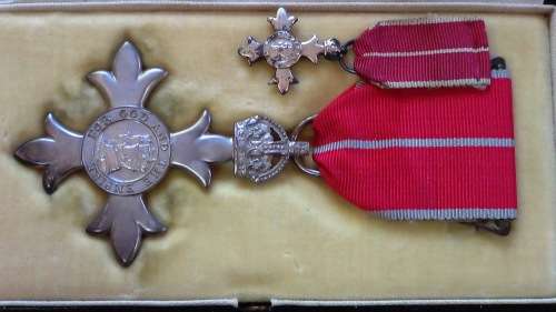 Original Military Sterling Silver M.B.E. with Sterling Silver Miniature in Original Case of issue